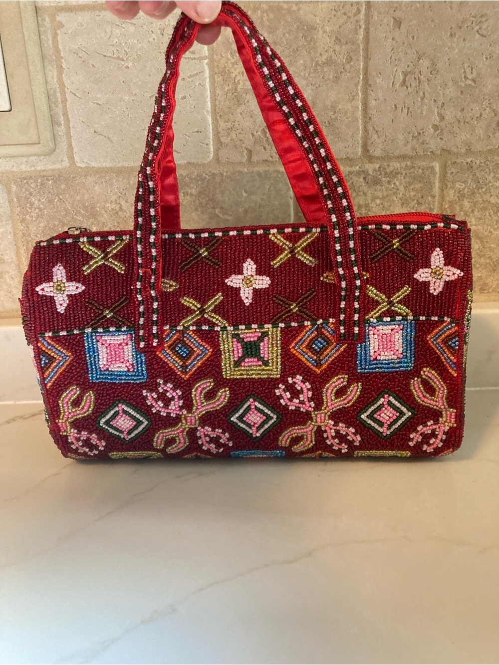Beautiful Beaded Red Mosaic Handbag by J & X NY